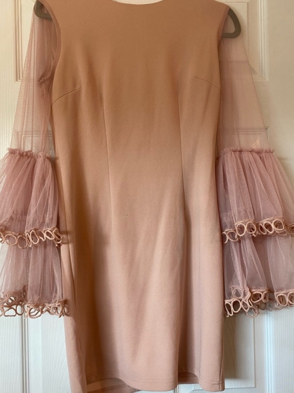 Lulu's Blush Pink Mini Dress with Sheer Tiered Bell Sleeves